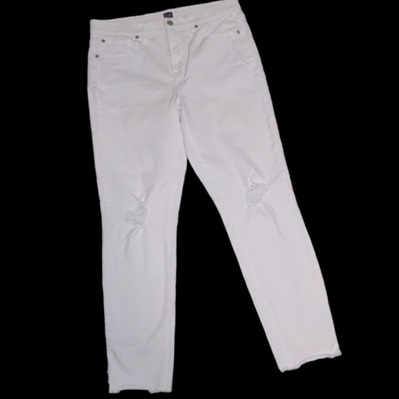Gap High Rise True Skinny Jeans - White Distressed with Raw Hem Size 29 - Picture 10 of 15